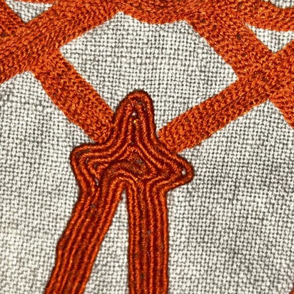 Classic Concepts Linen Pillow Orange Geometric Embroidered Deco Duck Feather 19" - Picture 3 of 12